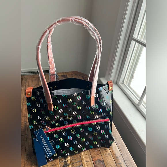 Dooney & Bourke Black Tote with Multicolor Logo - Picture 2 of 5